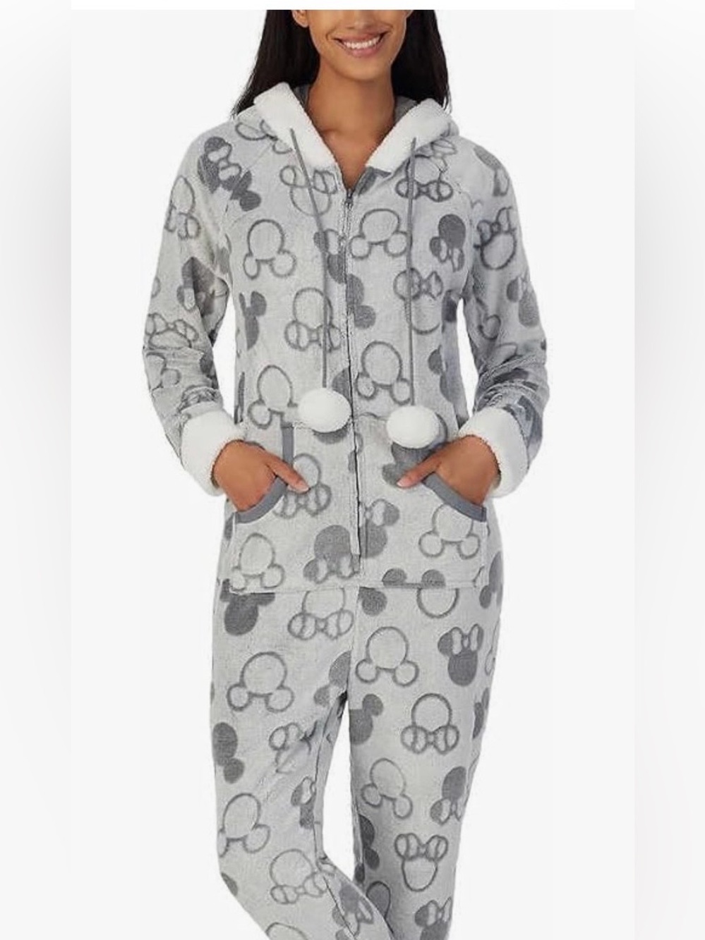 Disney Gray and White Mickey Mouse Fleece Onesie Pajama Set